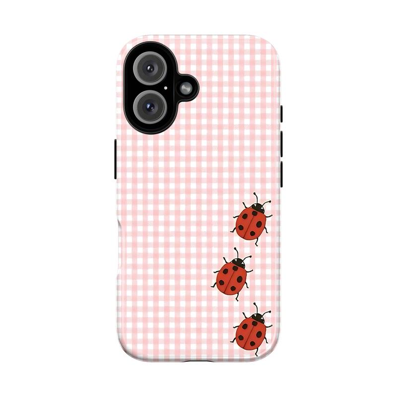 Cute Ladybug Phone Case – Polka Dot & Gingham Aesthetic Bug Art Cover for iPhone 15 14 13 12 11 Pro Max XS XR & Samsung Galaxy S21–S25 Ultra| Kawaii Red Ladybird Pattern Case, Soft Girly Cottagecore Gift for Her