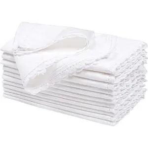 White Cloth Dinner Napkin Set of 12 Premium Easter Cotton 20X20 Inch Oversized Linen Flax Lace Soft & Durable Washable Ideal for Spring Basket Decor Wedding Parties Birthday