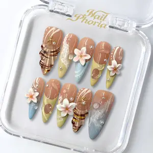 NailPhoria SOFT TIDES - Handmade Press-On Nails | Reusable, Salon-Quality, Long-Lasting, Glossy Design