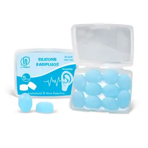 Lysian Soft Non-Toxic Silicone Comfort Ear Plugs,Noise Reduction SNR27dB,5 Pairs for Swimming, Sleeping, Travel,snoring,Waterproof Earplugs,Ear protection in water(Blue)