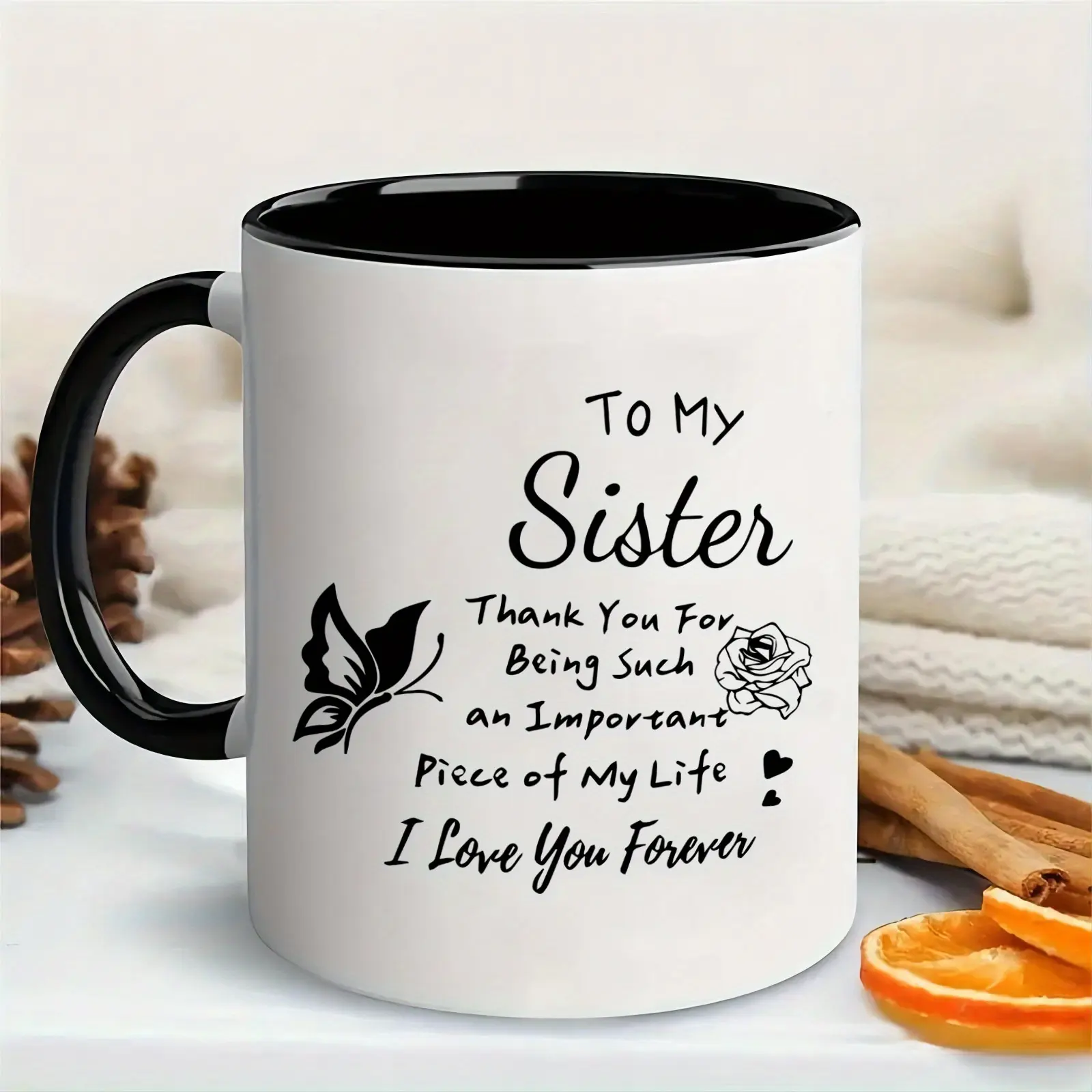 1pc, Grade 3A Ceramic Coffee Mug for Sister - 'to My Sister, Thank You for Being an Important Piece of My Life!I Love You Forever' - 11oz, Dishwasher Safe, Reusable & Recyclable - Perfect Birthday, Christmas, or Any Occasion Gift, Room Decor, Novelty Pres
