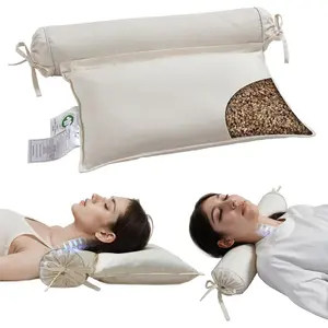 Buckwheat Pillow - 2IN1 Buckwheat Hull Pillow, Tartary Buckwheat  Roll Pillow for  Support, Adjustable   Pillow for Side, ,  Sleepers,   Pillowcase