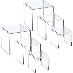 Clear Acrylic Display Risers 2 Sets, 3-Tier Risers Stands Showcase for Amiibo Funko Pop Figures, Dessert, Jewelry-3"x4"x5" Organiser Racks