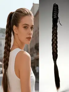 Large Claw Clip Braided Ponytail Wig, Handmade Fish Tail Braid Wig, Long High-Temperature Fiber Wig, Easy Fashion Bun Styling