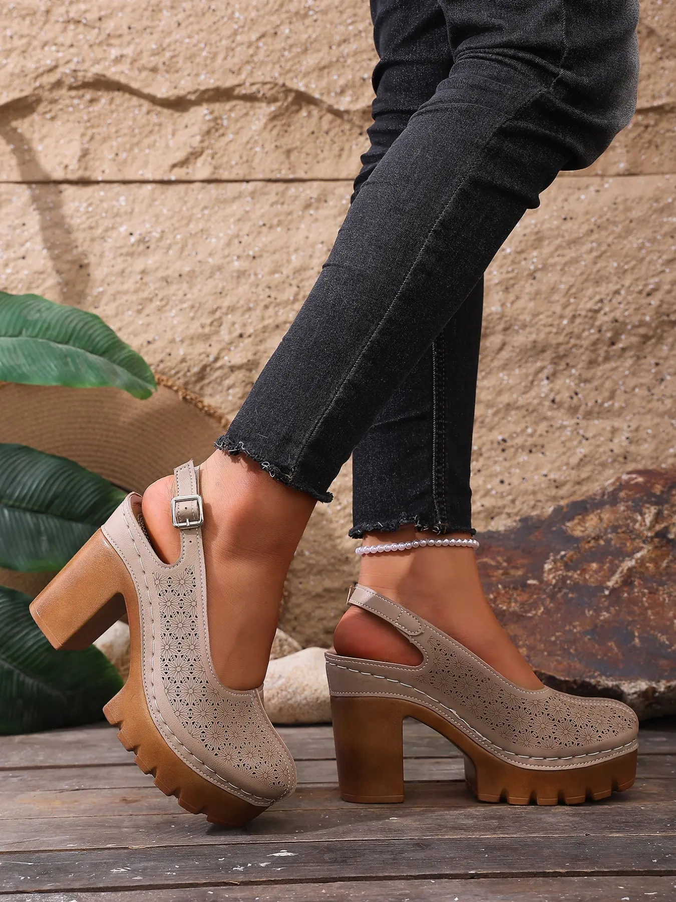 Vintage Cutout Platform Chunky Block Heel Elevated Sandals for Women | Petite Must-Have Comfy Summer Shoes for Vacation & Casual Wear Stylish Footwear