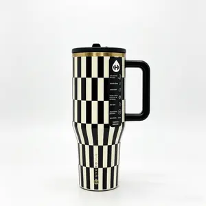 HydroJug 40oz Black & White Checkered Vacuum Insulated Tumbler - Leakproof, Double Wall Stainless Steel Drinkware, 24H Cold Retention, Portable with Straw for Travel Flasks Aesthetic Water Bottles Mug Bottled