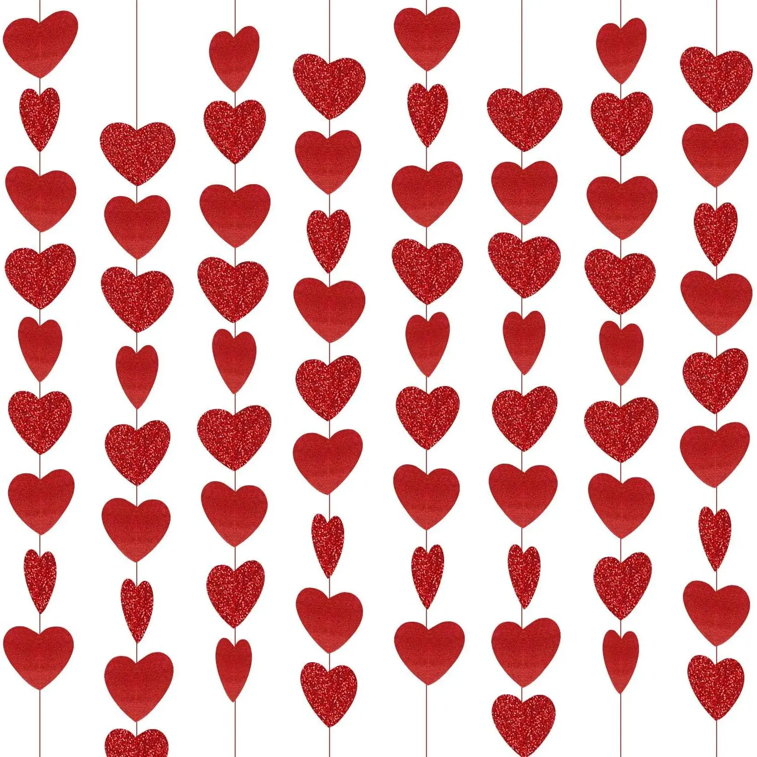 8 Packs Red Glitter Heart Garland- NO DIY - Heart Garland Decorations - Valentines Day Red Heart Hanging String Garland - Valentines Day Decorations - Valentine's Day Party Decorations Supplies