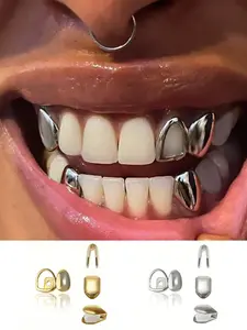 Men's Top Teeth Set, Hollow Design, 14k Gold Plated Copper Material, Hip Hop Fashion Jewelry, Men's Tooth Grillz Accessories, Hip Hop Inspired Jewelry