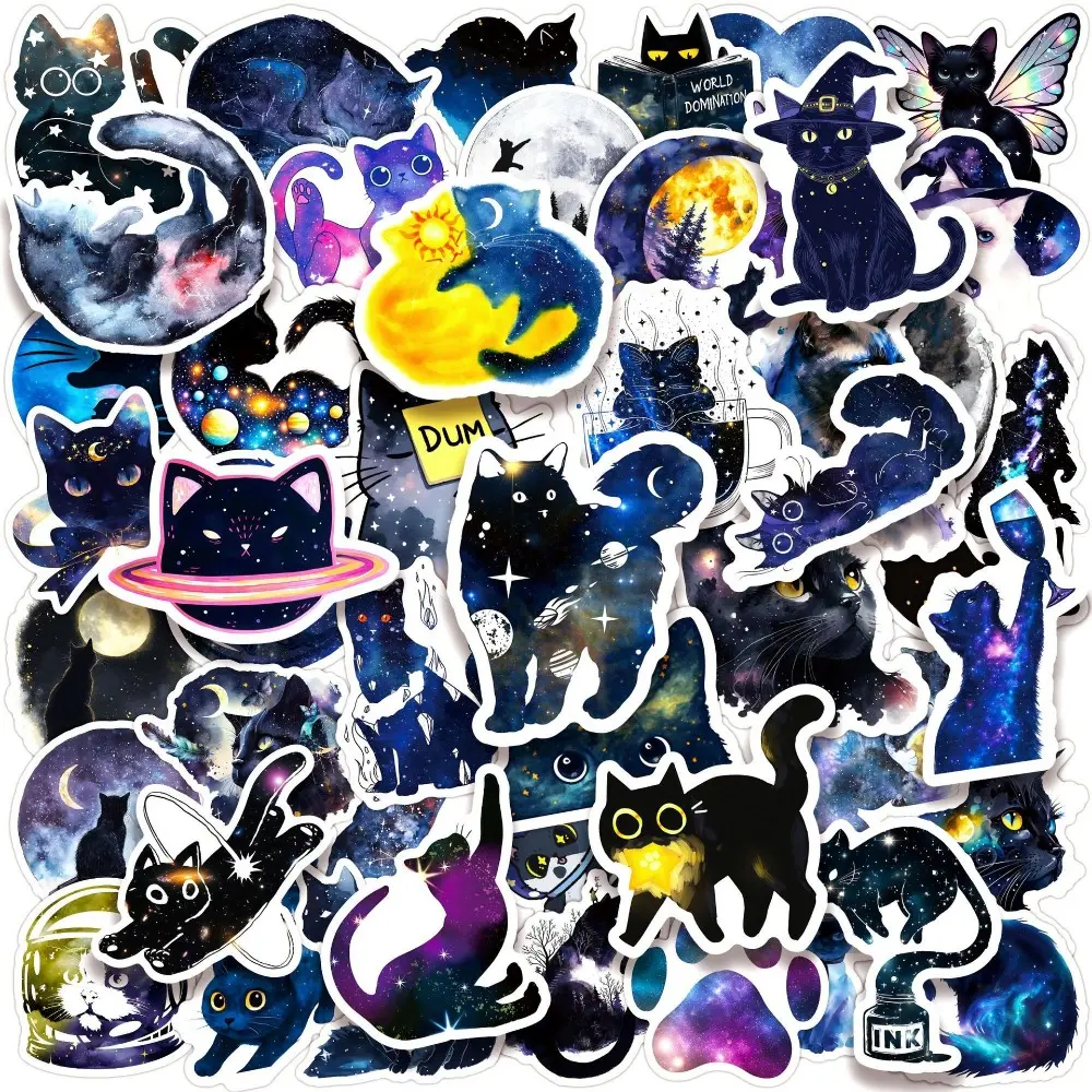 50pcs Cartoon Starry Cat Series Graffiti Stickers Suitable for Suitcases, Mobile Phone Cases, Laptops, Helmets, Skateboards Waterproof Decoration DIY Creative Stickers