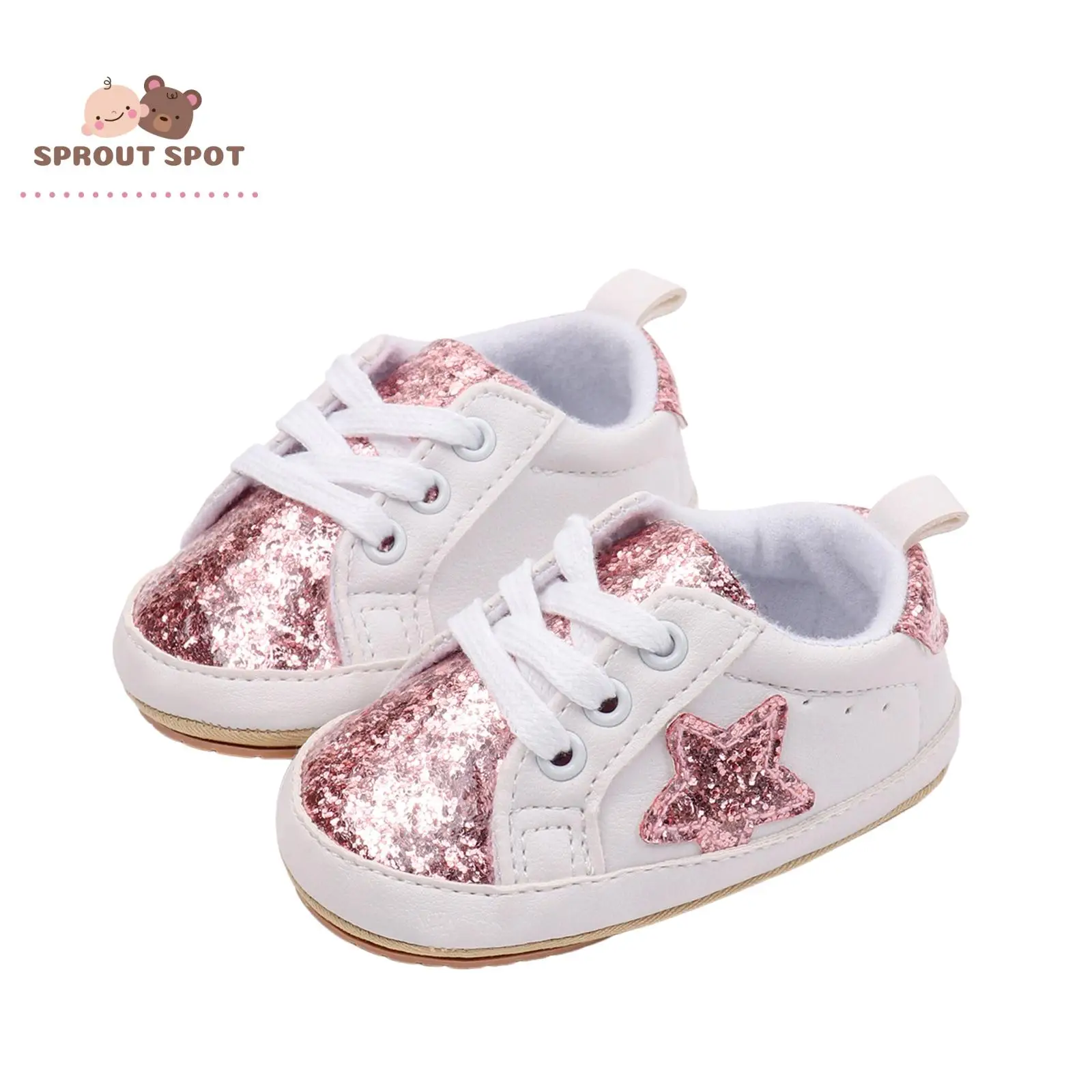 Baby Sneakers Contrast Color Sequins Shoelace Soft Sole Non-Slip Infant First Walking Shoes for Spring & Fall