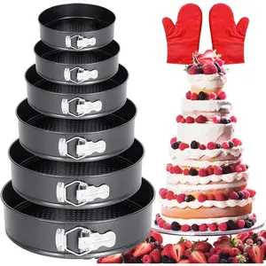 Springform Cake Pan Set, Non-stick 6 count(7 8 8.5 9.5 10 11Inch) Cheesecake Pan Removable Bottom, Leakproof Round Spring Form Pans Cake Pans Sets for Baking, Included 2 count  Baking Gloves