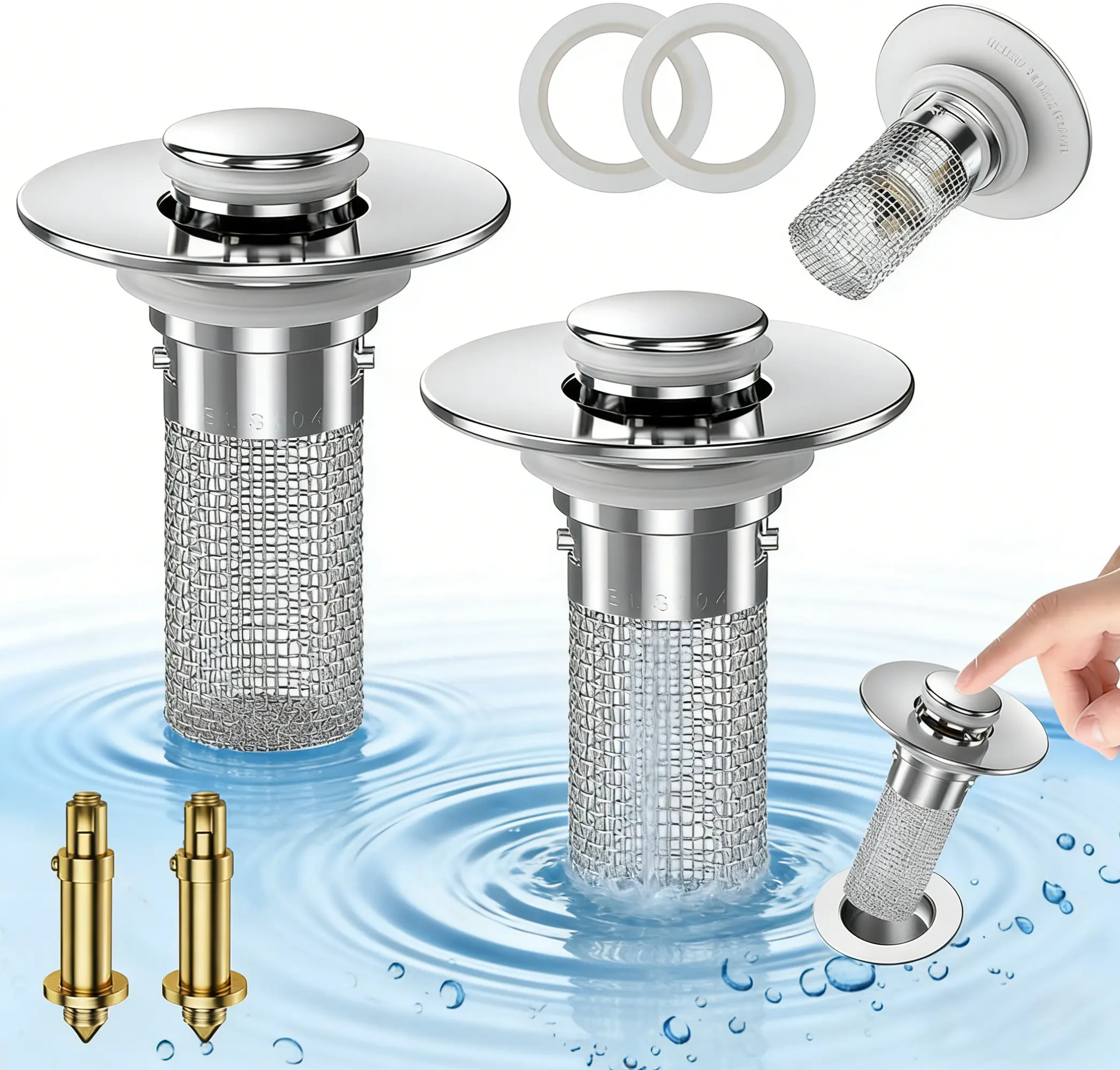 Removable Brass Pop-Up Core Drain Filter - Anti-Clog, Anti-Odor Stopper for Bathroom, Bathtub, Kitchen Sinks