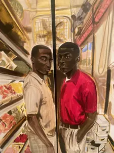 “Corner Store” (Diptych) - ORIGINAL ART - Acrylic and oil stick 48”x24”