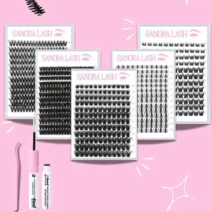 Sanora Cluster False Eyelashes (10mm-18mm) with Pink Tweezers, Bond and Seal, Lash Cluster Remover – Makeup for Longer Looking Eyelashes, 10mm Lashes