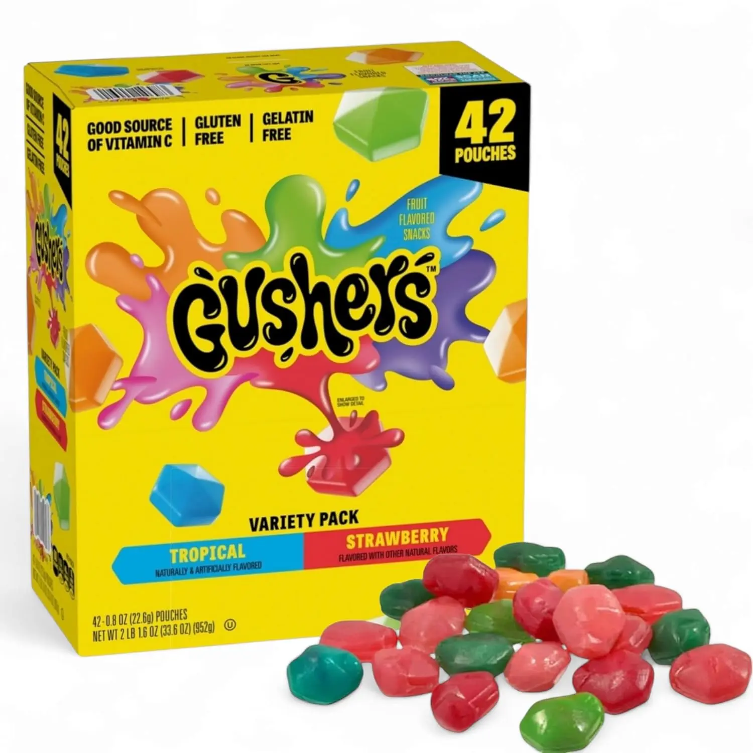 Gusher's Fruit Snacks Variety Pack – 42 Pouches, Tropical & Strawberry ...