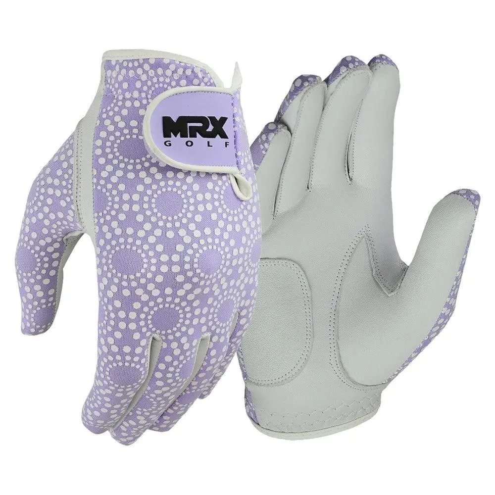 Women's Purple Cabretta Leather Golf Gloves - New Sport Golf Equipment with Nonslip Ergonomic Design, Adjustable Velcro Fit and Hand Protection, Durable Golfing Gear, Golf Accessory