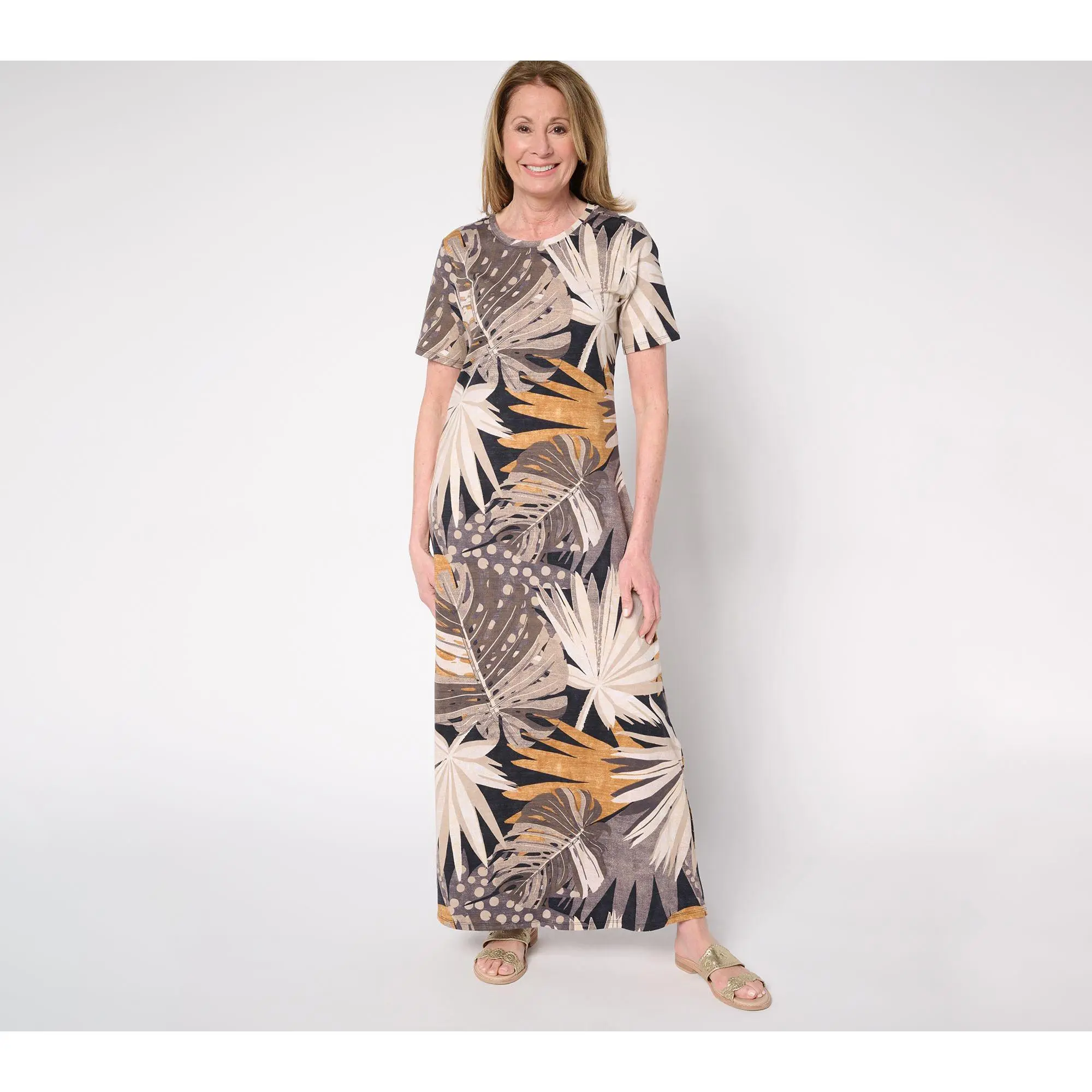 Denim & Co. Beach Tall Printed Jersey Short Slv Maxi Dress