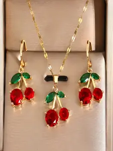 Cute Style Girl's Necklace & Earrings Set, Elegant Cherry Design, Fashion Jewelry Accessory, Ideal Birthday Gift, Daily Wear, Party, Holiday