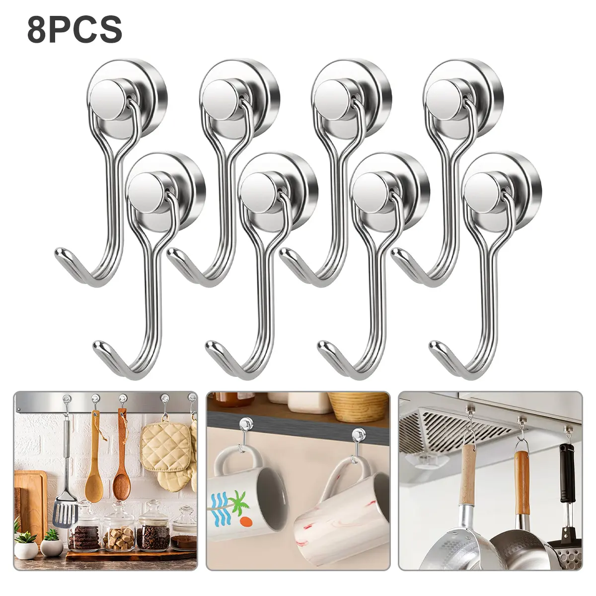 Niwedah 8 Pack Magnetic Hooks, 30lbs Strong Magnetic Hooks for Refrigerator, Cruise Ship Essentials, Magnet Hooks Heavy Duty for Kitchen, Home, Classroom, Whiteboard, Beach Vacation