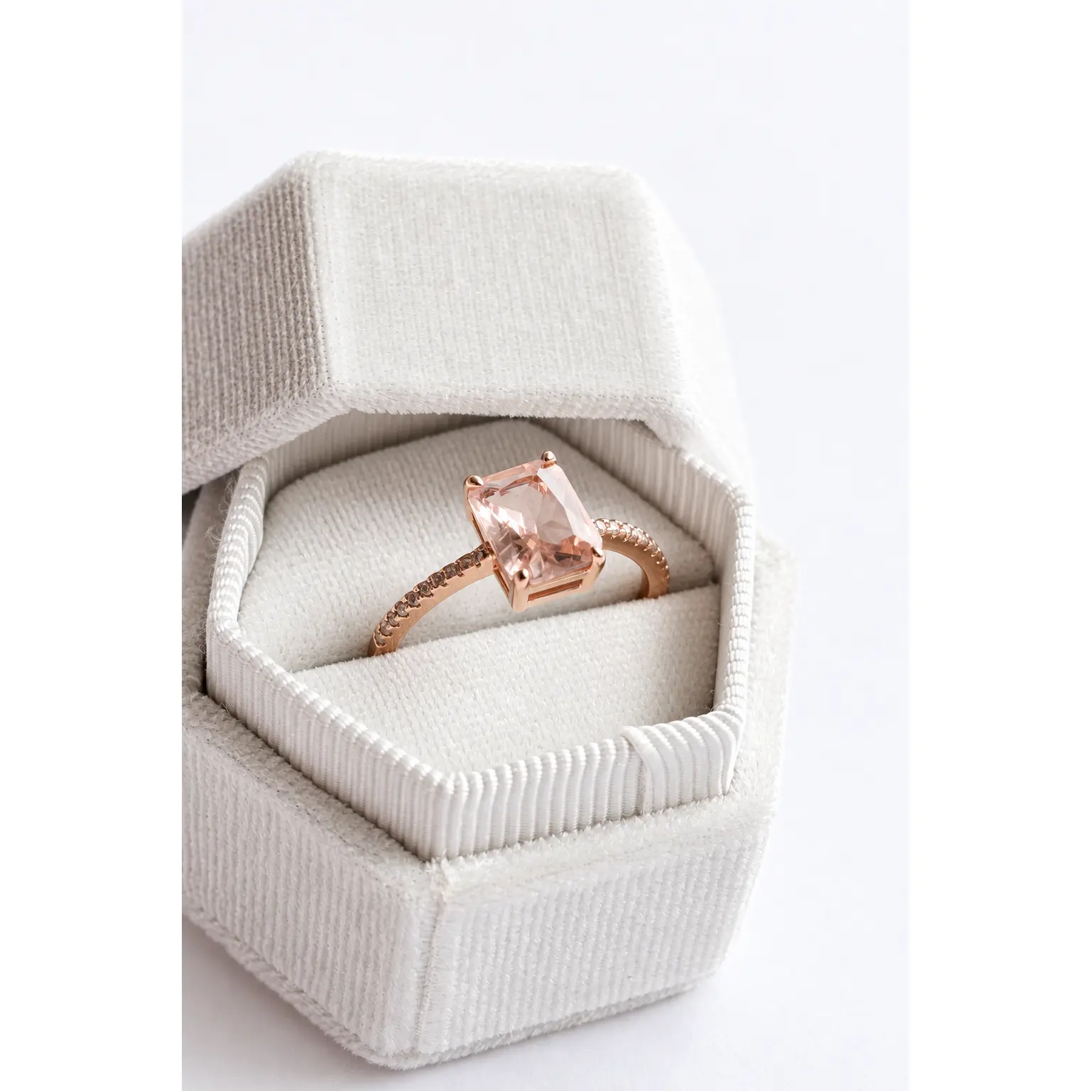 Morganite Ring Emerald Cut in 14k Rose Gold plated silver Ring