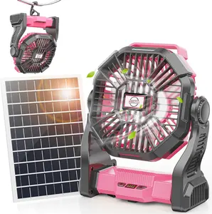 20000mAh Solar Fan with LED Lantern, 10W Solar Panel Rechargeable Battery Powered Camping Fan for Outside, 9 Inch Portable Battery Operated Hurricane Supplies for Picnic, Barbecue, Fishing, Travel