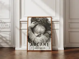 Arcane Poster  Jinx & Vi Wall Art, LoL Black White Watercolor, Dramatic Scene ( Unframed - Print Only )