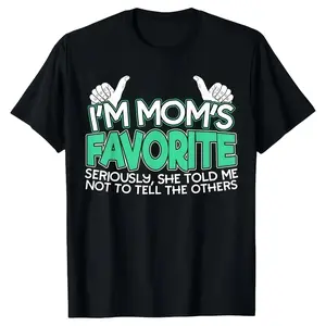 Funny Mom's Favorite Son Daughter I'm Mom's Favorite T-Shirt Golf Gift for Men Women Summer Wear Black Crewneck Fitted Short Sleeve Tops