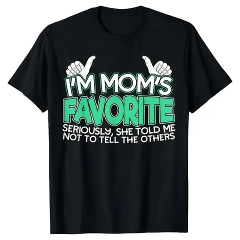 Unisex Fitted Short Sleeve T-Shirt with 'I'm Mom's Favorite' Humorous Retro Print, Casual Cotton Crew Neck Golf Gift for Daughter
