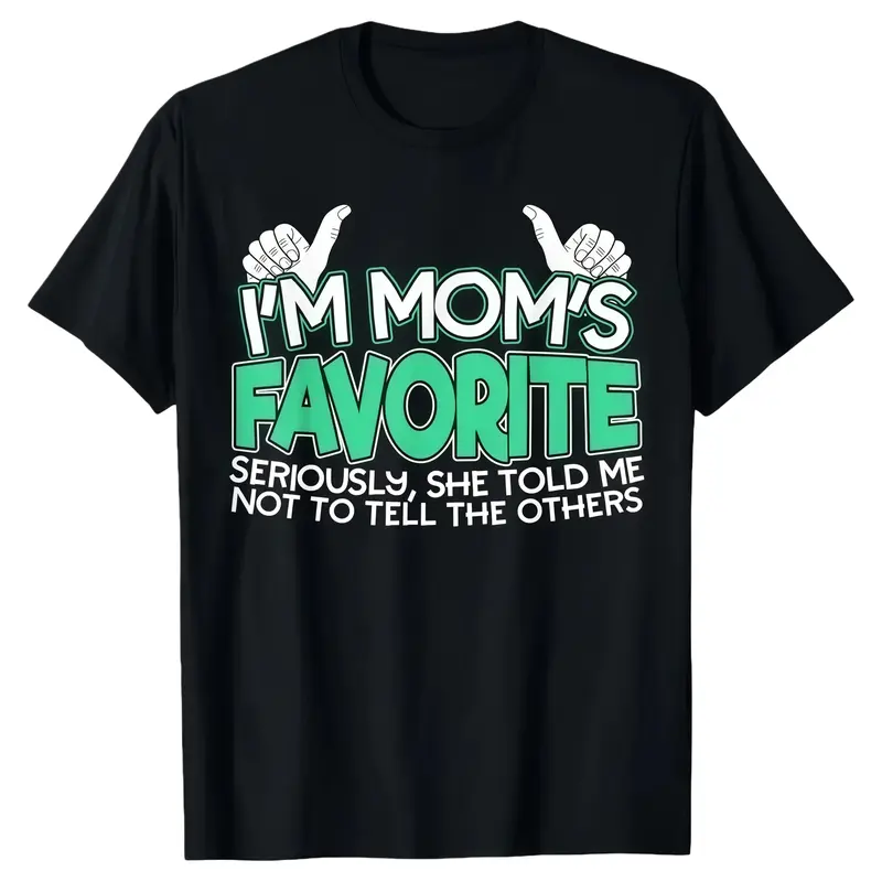 Unisex Fitted Short Sleeve T-Shirt with 'I'm Mom's Favorite' Humorous Retro Print, Casual Cotton Crew Neck Golf Gift for Daughter