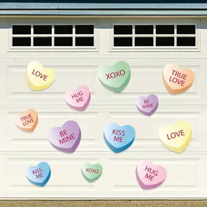 12pcs Valentine's Day Heart-Shaped Magnet Decals Refrigerator Decorating Magnet - Candy & Love Sayings for Garage Door, Refrigerator & Outdoor Decor