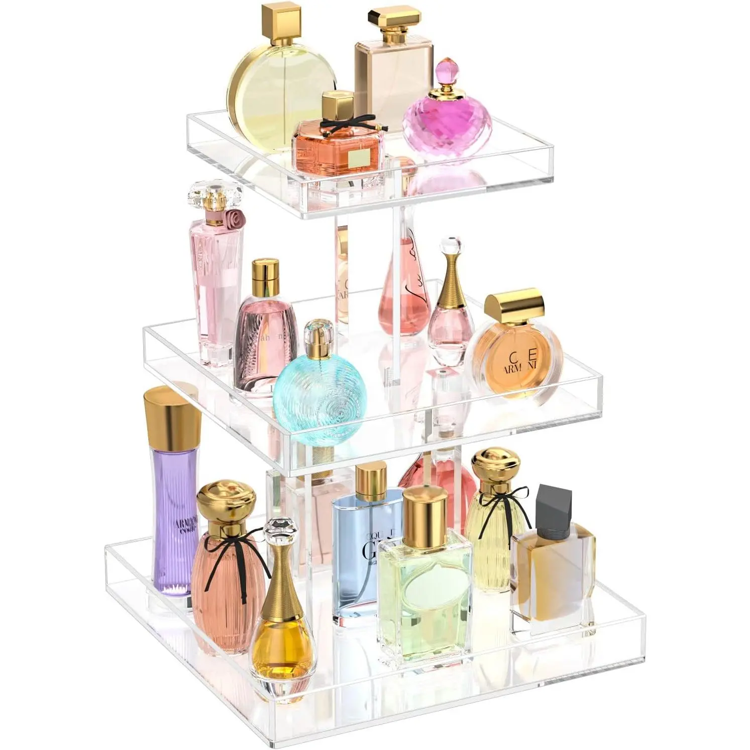 NIUBEE 3-Tier Perfume Organizer, Clear Resin, Rectangular Tray, Sturdy Design, Space Saver, Convenient Access, Easy Assembly, Boxes, Perfume Storage