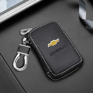 Leather Zipper Key Case, Chevrolet Keychain Wallet, Scratch-Resistant Multi-Function Key Holder, Fits Chevy Models