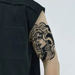 6 Large Herbal Tattoo Stickers, Including 1 Medusa Element and 5 Random Styles, Lasting 7 to 15 Days, Waterproof and Wear-resistant, Realistic Effect, Suitable for Those Afraid of Pain and Not Wanting Real Tattoos