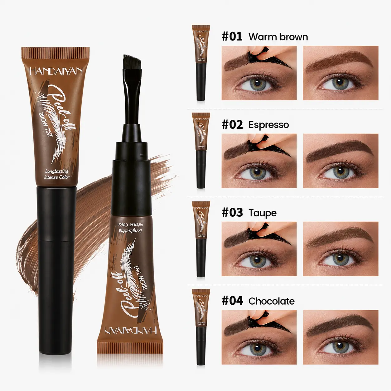 【4-Color Tear-Off Brow Tint – Waterproof, Non-Fading, Long-Lasting Pigment for Precise Brow Definition & Effortless Wild Brow Looks - Easy-to-Use Makeup Tool for Women, Cosmetics, Eyebrow products】