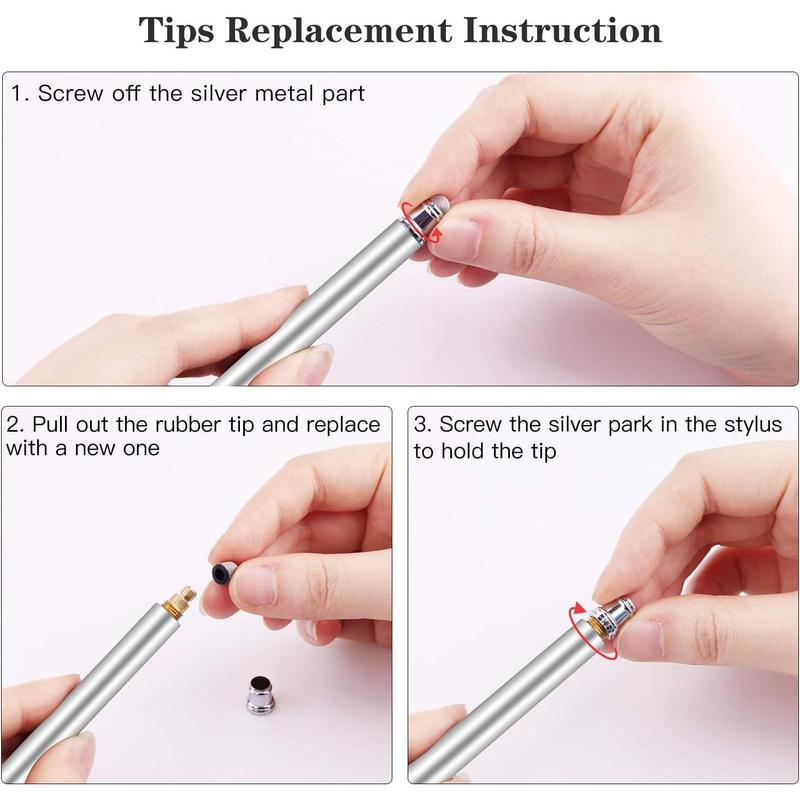 Universal Stylus Pens for Touch Screens - High Sensitivity Capacitive Stylus Fiber Tips 2 in 1 Touch Screen Pen with 8 Extra Tips for iPad  Android Phone Chromebook  Touchscreen Tablets