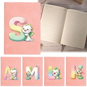 Sheepskin Student Notebooks A5 Notebook Hardcover Leather Journal Wide Ruled Notepads Stationery Diary Writing Pads for Office School Supplies A-Z Cartoon Animal Pattern Back-to-School Season