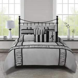 HIG Elegant 7-Piece Comforter Set - Premium Soft Polyester Comforter Stripe Patchwork, Includes Sham & Pillows in a Bag