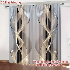 Abstract Black Gold Smoke Curtains 2 Panels, Rod Pocket Light Filtering Privacy Curtains, Modern Semi Sheer Drapes for Living Room Bedroom Home Decor