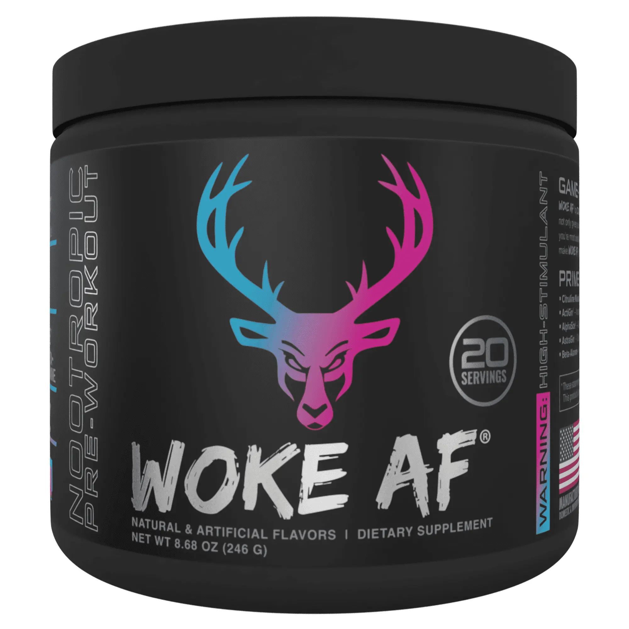 Bucked Up Woke AF Pre-Workout Powder, Increased Energy, Miami, 333mg Caffeine, 20 Servings