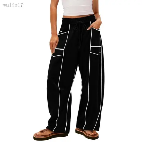 New2025Womens Baggy Barrel Pants Wide Leg Lounge Drawstring Sweatpants with Pockets(Gift)11