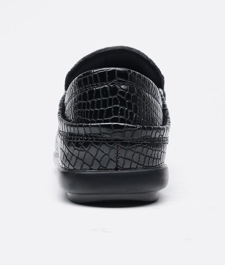 Men's Croc-Embossed Metal Bit Loafers, Black & Brown Formal Slip-On Leather Shoes25328