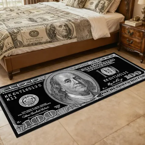 Black dollar rug, 1 Count long rug, $100 Bill pattern design, 100 Dollar Bill black printed floor mat, suitable for corridors, kitchens, bedrooms, living rooms and other scenes, Hallway Rugs, multiple sizes available