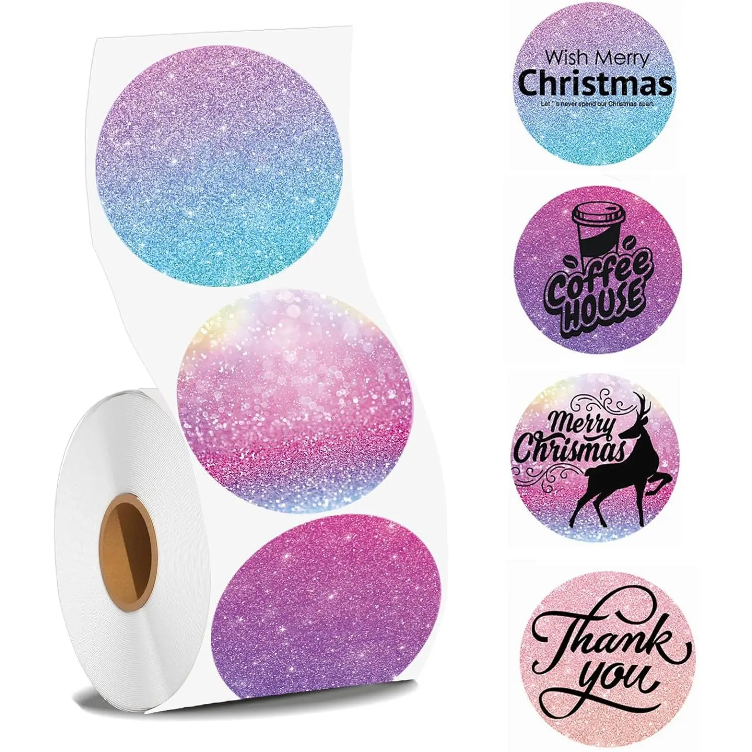 2 x 2 Round Thermal Labels, 2 inch Thermal Printer Labels Sticker for DIY Logo Design, Name Tag, Addressing,  Labeling, Office Supplies, Shipping Thanks Card, 4 Color Purple, 500 count/Roll
