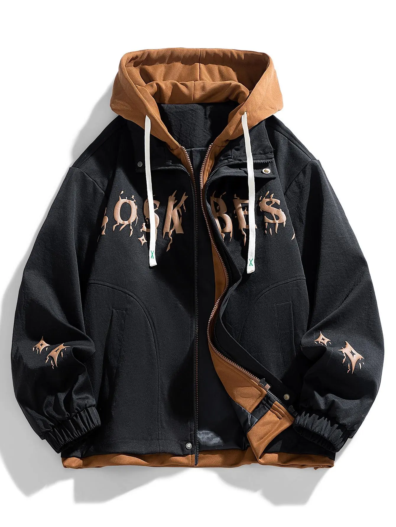 Autumn And Winter Men's Fake Two-Piece Jacket Trendy Letter Print Casual Sports Colorblock Hooded Couple Coat Sweatshirts