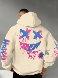 Men's Graffiti Smiley Face Hoodie, Loose Fit Drop Shoulder, Casual Street Style, Fall & Winter, Youth Fashion, Daily Wear