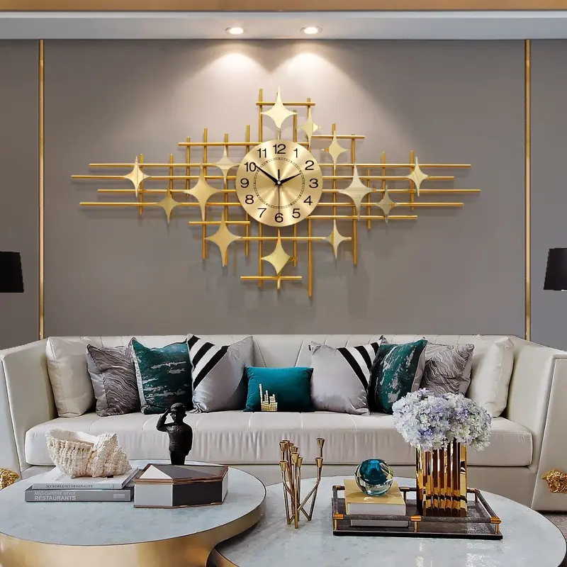 CNCEST Large Gold Square Modern Giant Wall Clock - Iron-Aluminium Construction, Silent Movement, Easy-to-Read Numerals, Battery-Powered Indoor Room Decor, Living Room Wall Art, Ideal New Year Gift
