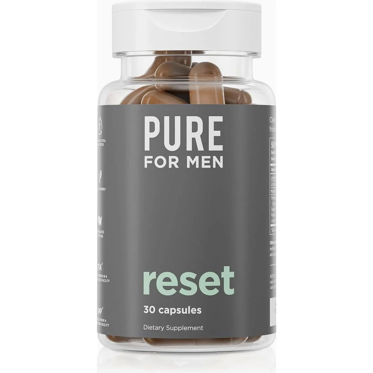Pure for Men Detox Supplement, Reset | Promotes Digestive & Gut Health, Helps Remove Toxins & Supports Immune System, Colon Cleanse | 30 Capsules