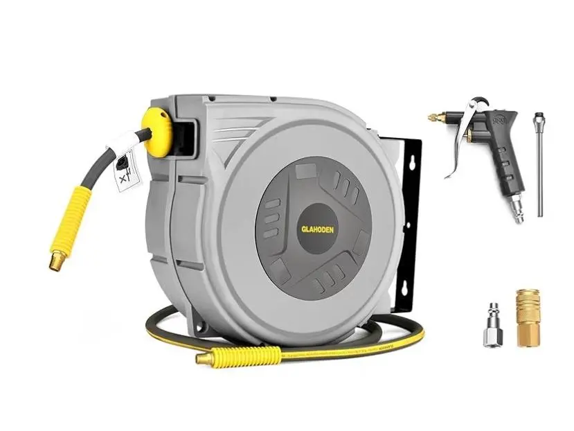 【summerfinds】GLAHODEN Upgraded Retractable Air Hose Reel,MAX 3/8IN x 100FT Hybrid Air Hose Max 300PSl, AirCompressor Hose Reel Auto-Rewind with 6.6 FTLead in, Ceiling/Wall Mount Enclosed Pp Reel &Built-in 180° Swivel Bracket， #DealsForYouDays