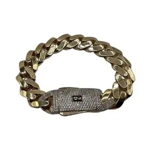 MONACI 14K Yellow Gold Hollow Cuban Bracelet 8.5" Inches 15.0MM Handcrafted in NYC with Cubic Zirconia Lock