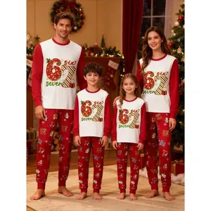 #67 Meme Graphic Christmas Family Matching Pajama Set for Kids and Adults, Six Seven Long Sleeve Cartoon Pattern, Loose Fit Sleepwear for Fall & Winter, Casual Home Wear For Boys and Girls